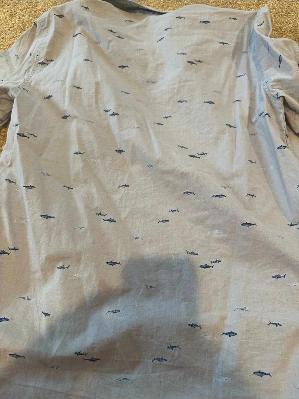 Boy’s Light Blue Button-Down Shirt with Mini Shark Print pre owned